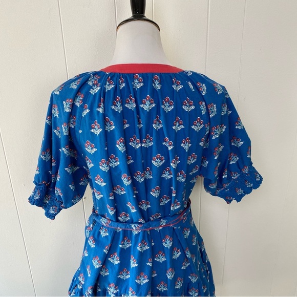 Printfresh x Paper Pencil Co Blue Red White Floral Printed Popover Dress Size M - Picture 15 of 16